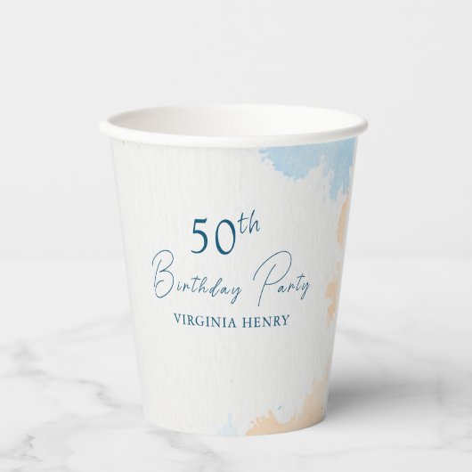 Waterverf pastel blauw elke leeftijd verjaardag papieren bekers (Voorkant)