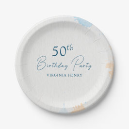 Waterverf pastel blauw elke leeftijd verjaardag papieren bordje