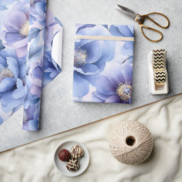 Waterverf Pastel Blauw en Paarse pioenroos Bloemen Cadeaupapier