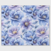 Waterverf Pastel Blauw en Paarse pioenroos Bloemen Cadeaupapier (Vlak)