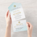 Waterverf Pastel Blauw Goud Bat Mitzvah All In One Uitnodiging<br><div class="desc">Waterverf Pastel Blauw Goud Bat Mitzvah Alles in Eén Uitnodiging</div>