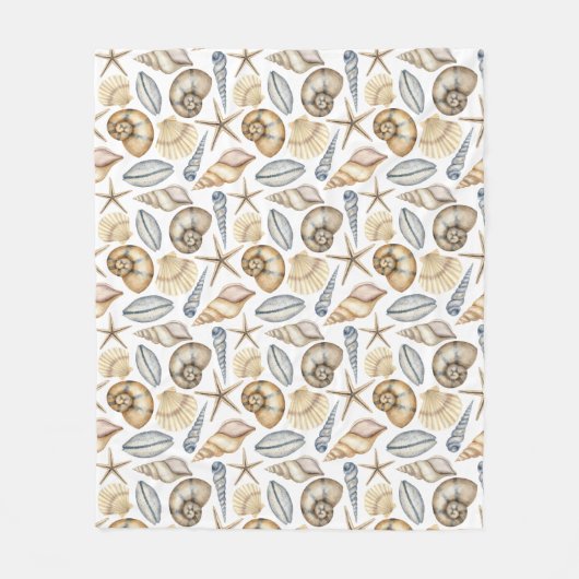 Waterverf pastel blauw groen kleuren schelpen fleece deken (Voorkant)