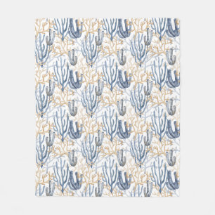 Waterverf pastel blauw groen kleuren schelpen fleece deken