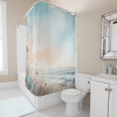 Waterverf pastel blauw roze strand douchegordijn (In situ)