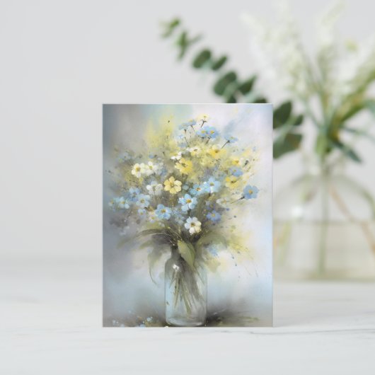 Waterverf Pastel Blauw, Wit, Geel Daisy Flower Briefkaart (Staand voorkant)
