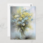 Waterverf Pastel Blauw, Wit, Geel Daisy Flower Briefkaart (Voorkant / Achterkant)