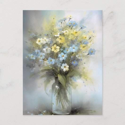 Waterverf Pastel Blauw, Wit, Geel Daisy Flower Briefkaart (Voorkant)