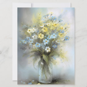 Waterverf Pastel Blauw, Wit, Geel Daisy Flower Kaart