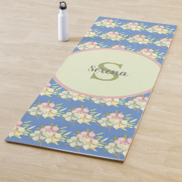 Waterverf Pastel Blauwe Bloemige Monogram Naam Yogamat