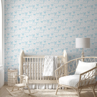 Waterverf Pastel Blauwe Strik Baby Meisje Slaapkam Behang