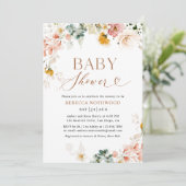 Waterverf Pastel Bloemen Baby Shower Uitnodiging (Staand voorkant)