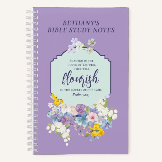 Waterverf Pastel Bloemen Bijbelvers Gepersonalisee Notitieboek (Voorkant)