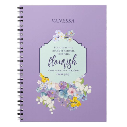 Waterverf Pastel Bloemen Bijbelvers Gepersonalisee Notitieboek (Voorkant)