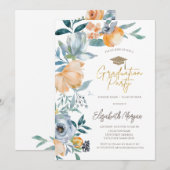 Waterverf Pastel Bloemen Graduation Party Kaart (Voorkant / Achterkant)