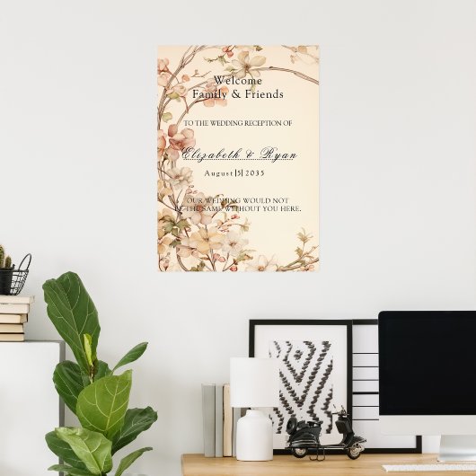 Waterverf Pastel Bloemen Huwelijk Welkom Poster (Thuiskantoor)