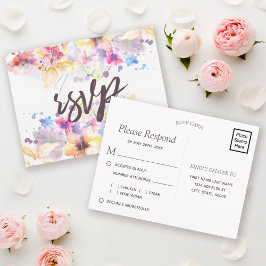 Waterverf Pastel Bloemen | Keuze maaltijd RSVP Uitnodiging Briefkaart