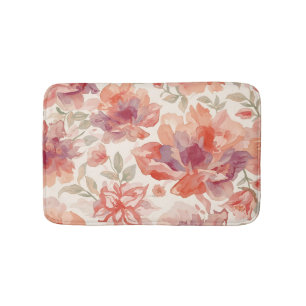 Waterverf Pastel Bloemen Licht Oranje Badmat