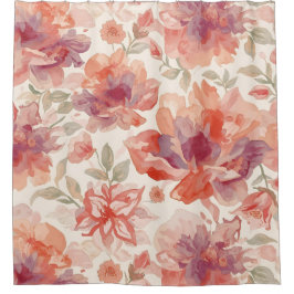Waterverf Pastel Bloemen Licht Oranje Douchegordijn