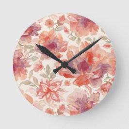 Waterverf Pastel Bloemen Licht Oranje Ronde Klok