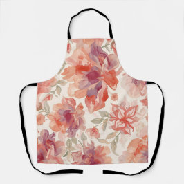 Waterverf Pastel Bloemen Licht Oranje Schort