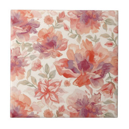 Waterverf Pastel Bloemen Licht Oranje Tegeltje