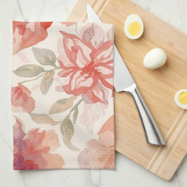 Waterverf Pastel Bloemen Licht Oranje Theedoek