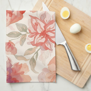 Waterverf Pastel Bloemen Licht Oranje Theedoek
