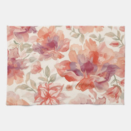 Waterverf Pastel Bloemen Licht Oranje Theedoek