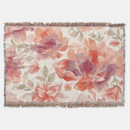 Waterverf Pastel Bloemen Licht Sinaasappel Deken