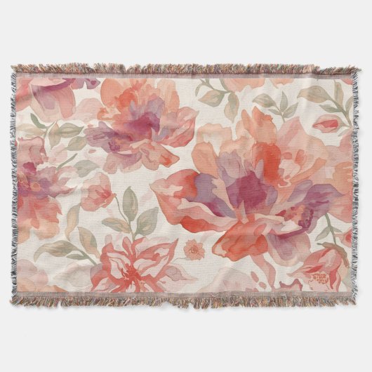 Waterverf Pastel Bloemen Licht Sinaasappel Deken (Voorkant)