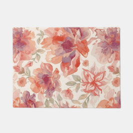 Waterverf Pastel Bloemen Licht Sinaasappel Deurmat