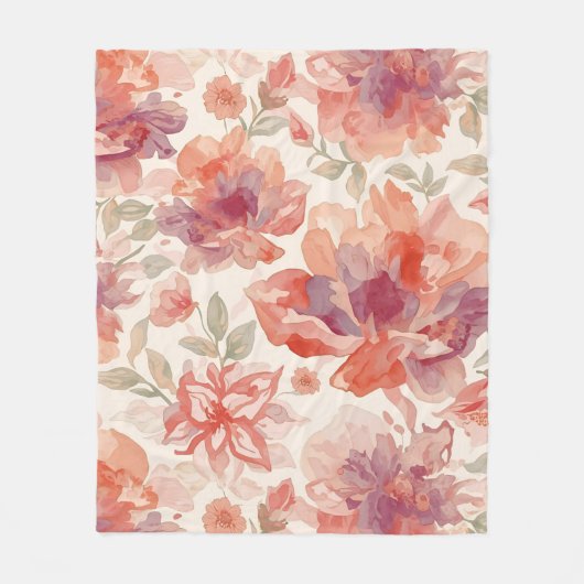 Waterverf Pastel Bloemen Licht Sinaasappel Fleece Deken (Voorkant)