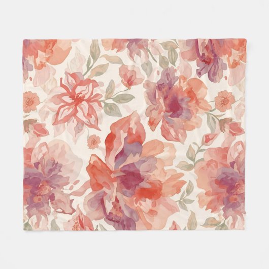 Waterverf Pastel Bloemen Licht Sinaasappel Fleece Deken (Voorkant (Horizontaal))