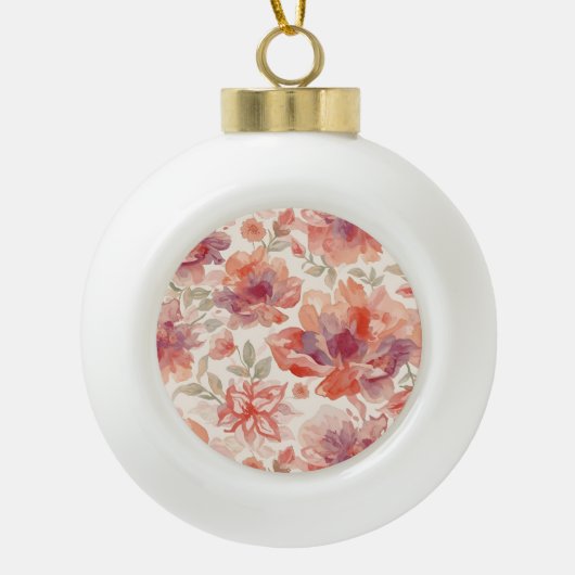 Waterverf Pastel Bloemen Licht Sinaasappel Keramische Bal Ornament (Voorkant)