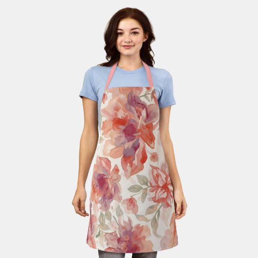 Waterverf Pastel Bloemen Licht Sinaasappel Schort (Gedragen)