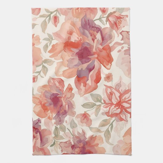 Waterverf Pastel Bloemen Licht Sinaasappel Theedoek (Verticaal)