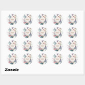 Waterverf Pastel Bloemen Monogram Bruiloft Ronde Sticker (Vel)