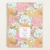 Waterverf Pastel Bloemen Roze Kleurrijk Monogram Planner (Voorkant)