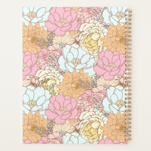 Waterverf Pastel Bloemen Roze Kleurrijk Monogram Planner (Achterkant)