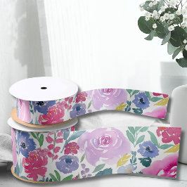 Waterverf Pastel Bloemen Satijnen Lint