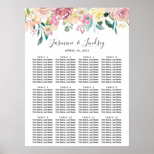 Waterverf Pastel Bloemen Trouwstoel Grafiek Poster (Voorkant)
