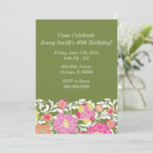 Waterverf Pastel Bloemen Verjaardagsuitnodiging Kaart (Staand voorkant)