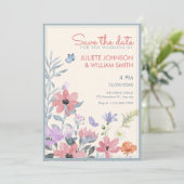 Waterverf pastel bloemen vlinder bruiloft save the date (Staand voorkant)