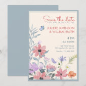 Waterverf pastel bloemen vlinder bruiloft save the date (Voorkant / Achterkant)