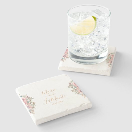 Waterverf pastel bloemenbruiloft stenen onderzetter (Zijkant)