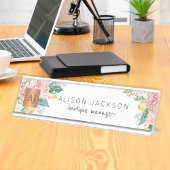 Waterverf pastel bloemengoud koper monogram bureau naambordje