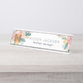 Waterverf pastel bloemengoud koper monogram bureau naambordje (Voorkant)