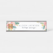 Waterverf pastel bloemengoud koper monogram bureau naambordje (Voorkant)