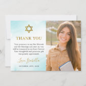 Waterverf Pastel Blue Bat Mitzvah Foto Bedankkaart (Voorkant)