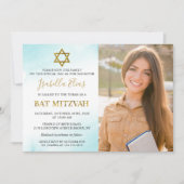 Waterverf Pastel Blue Bat Mitzvah Foto Kaart (Voorkant)